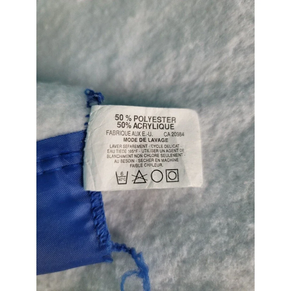 Mid Century 1970s Blanket – Blue with Satin Trim – 89